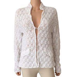 Talbots crochet knit white cardigan